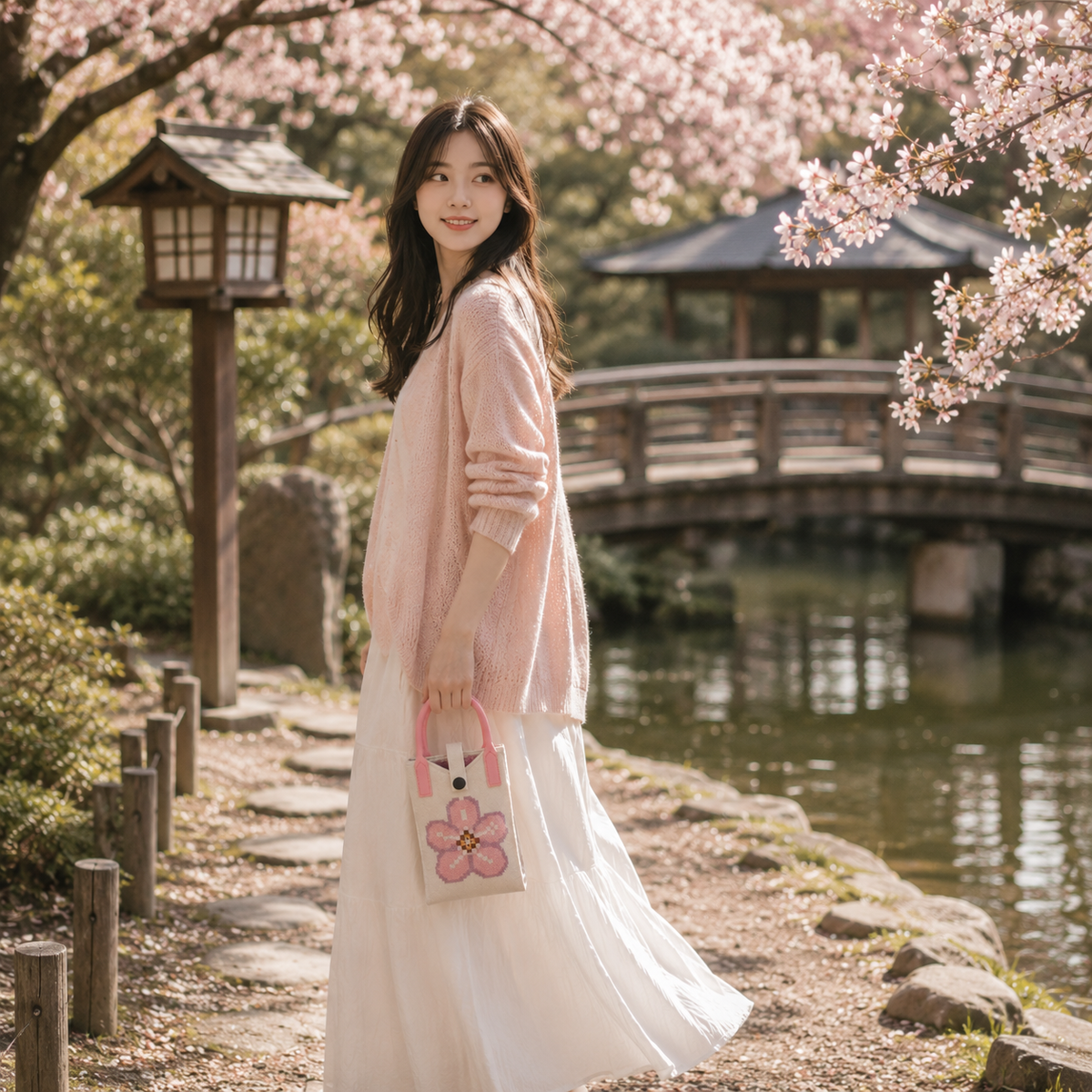 Pixie Bag Fleur de Sakura - Piccola borsa coreana per cellulare