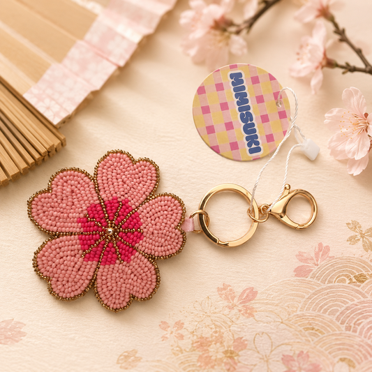 Porte-clés bijou de sac Sakura Japon Perles Brodées