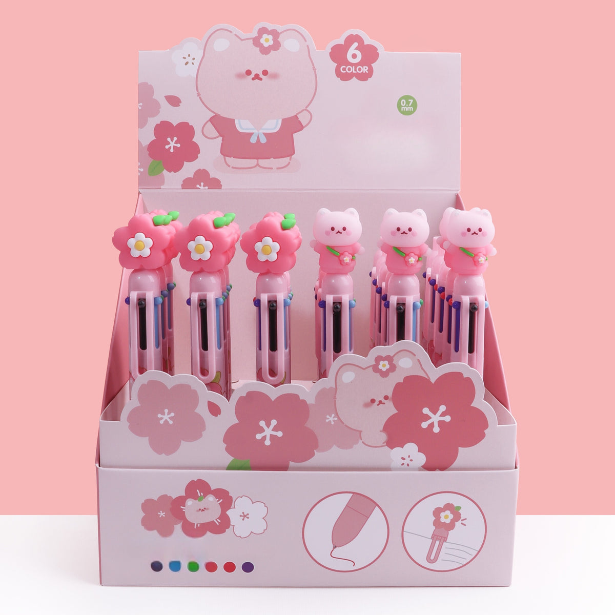 Penna Sakura Cat 6 colori Kawaii